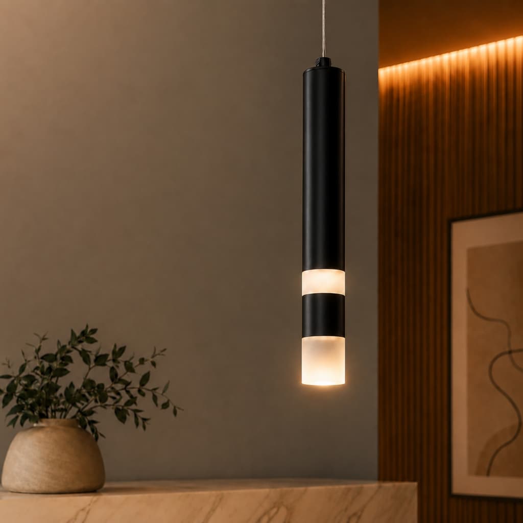 Lustre Pendente LED Preto para Sala de Jantar Bancada Ilha Gourmet Quarto Escritorio 7W Bivolt Luz Quente Lumiville