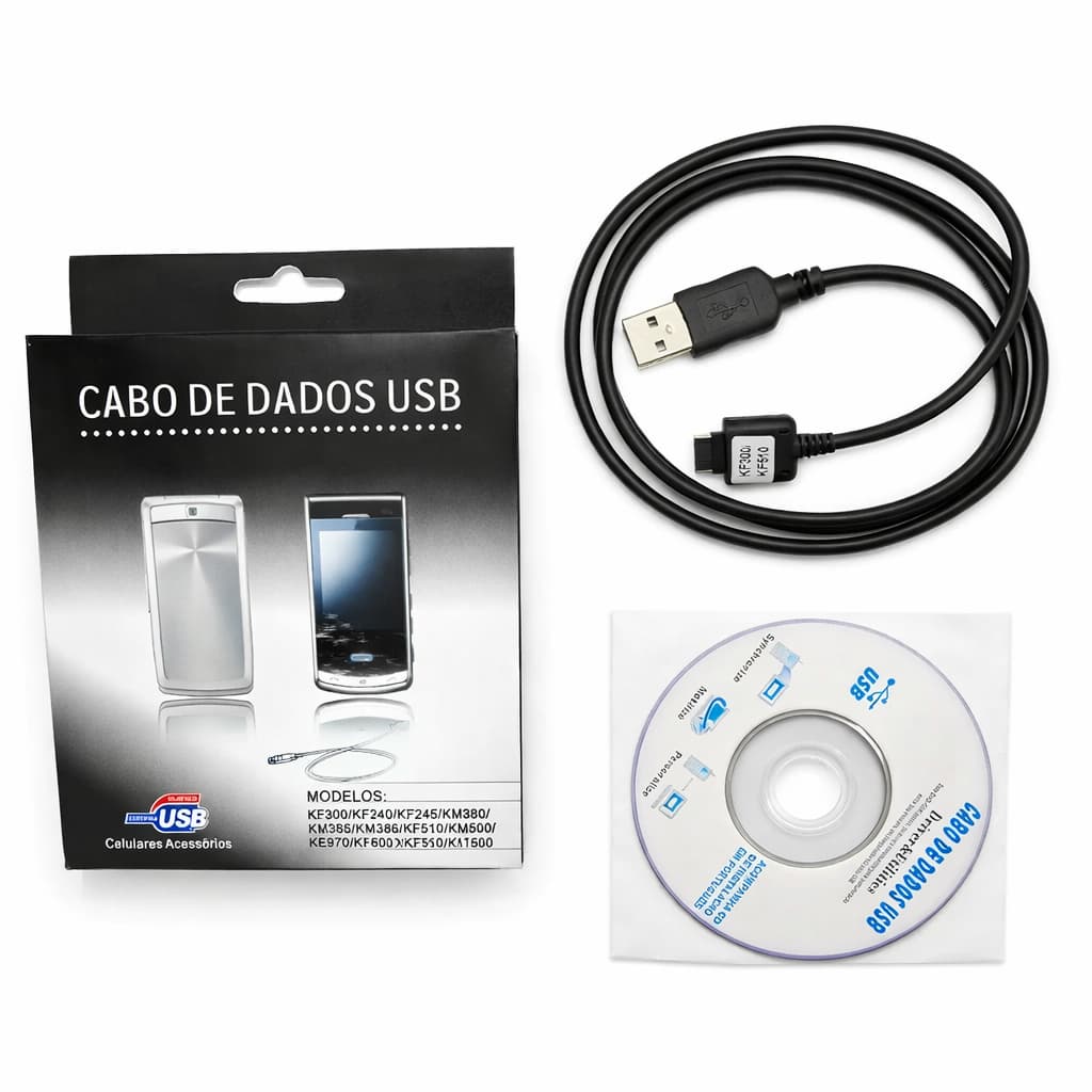 Cabo Usb + Cd P/ Celular LG Kp106 Kp105 Kp151 Kf510 Kp570 KF300 KF240 KF245 KM380 KM500 KE970 KF600