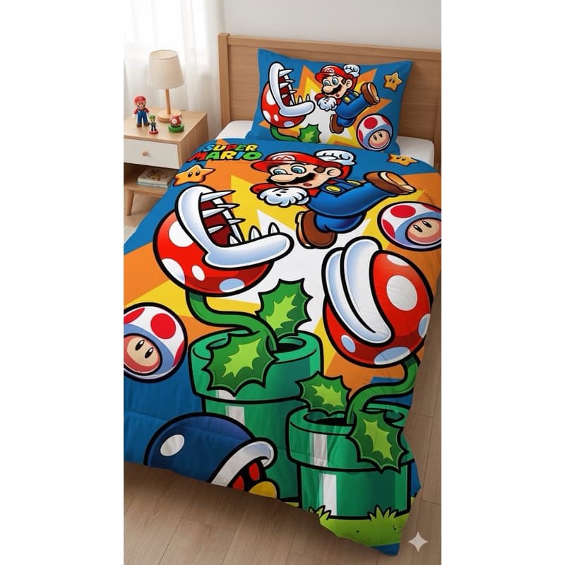 ENVIO IMEDIATOEdredom Super Mario Solteiro Kit Com 3 Peças