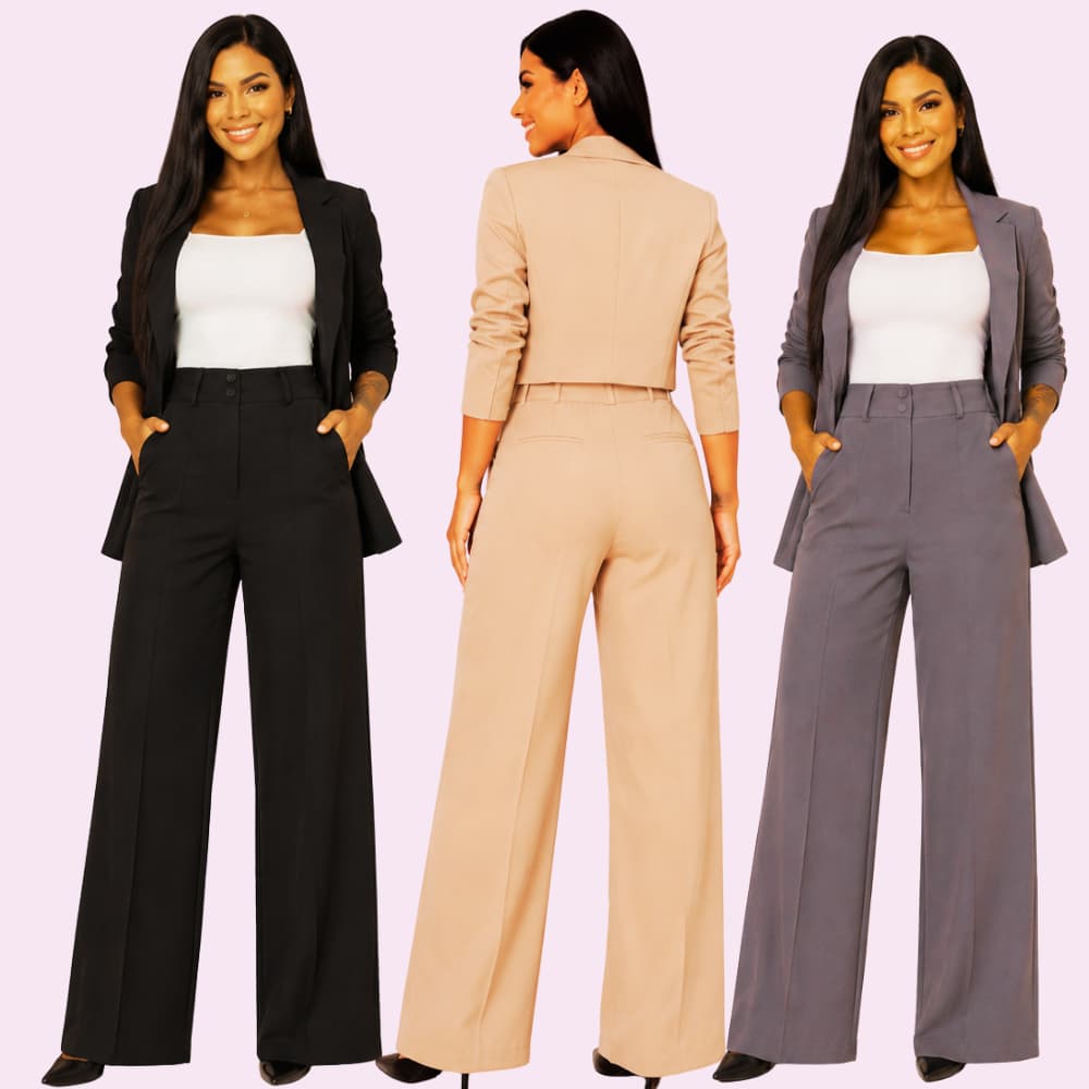 Calça Social Alfaiataria Pantalona Wide Leg Feminina Cintura Alta Premium Tendência Bolso P ao GG