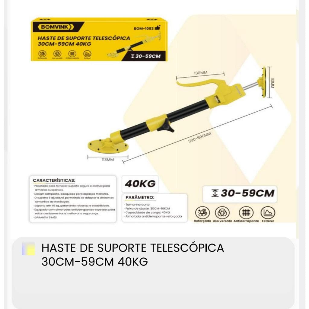 Haste Suporte Telescópica Ajustável 30-59cm Capacidade 40kg Para Obras Reformas Bomvink