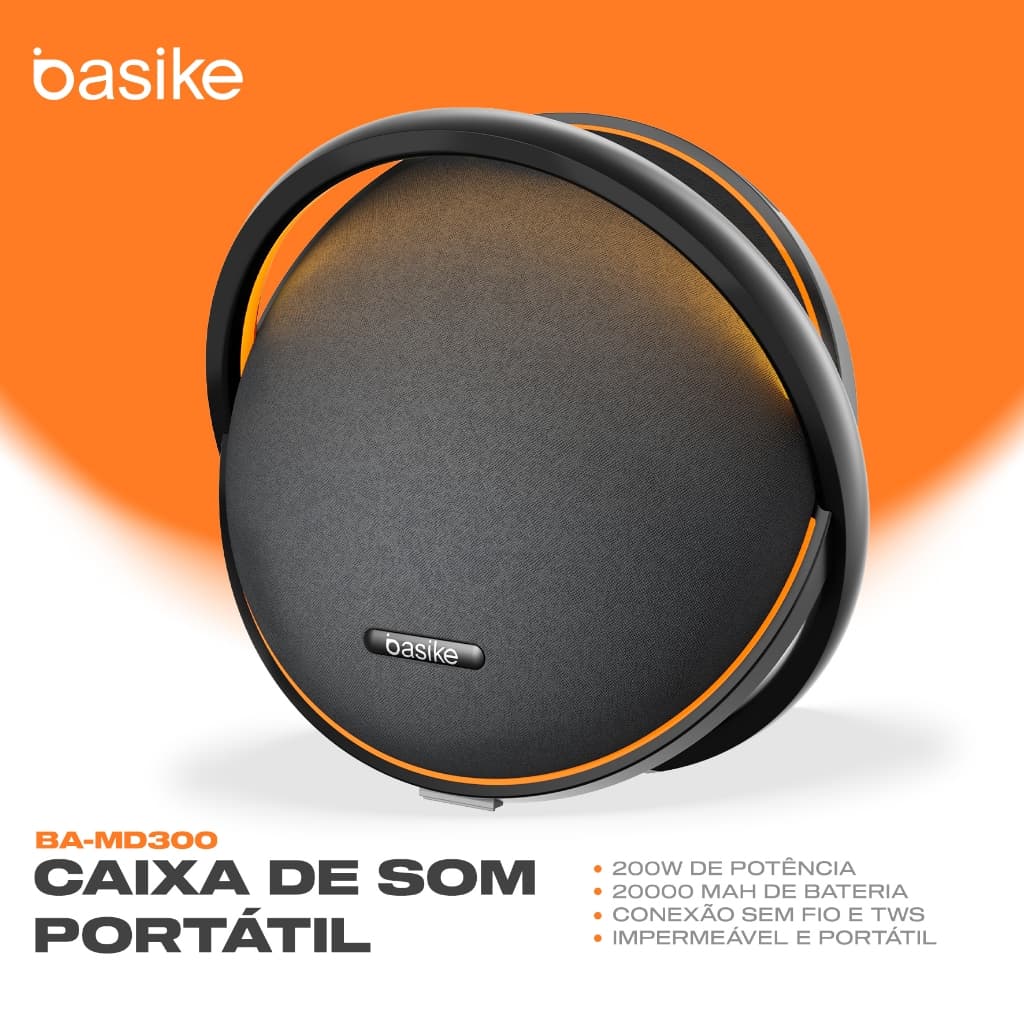 Caixa de Som Bluetooth Basike 200W Portátil - Graves Potentes, RGB, TWS, Bateria 20000mAh