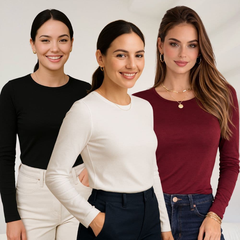 Kit 3 Blusas Manga Longa Feminina Básica Casual Confortável Moda Feminina Outono Inverno