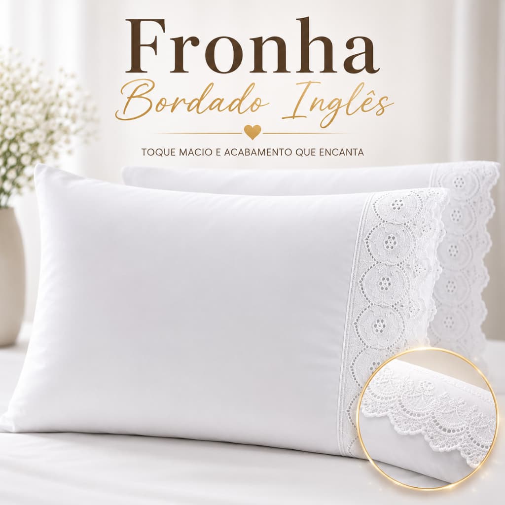 Kit 2 Fronhas 400 Fios Micropercal Bordado Inglês 70x50 Luxo Hotel Toque Macio