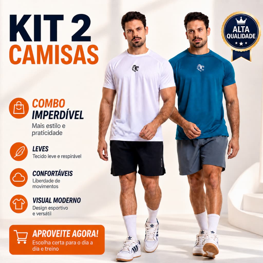 Kit 2 Camisetas Dry Fit Masculina Academia Musculação Treino Fitness Esportiva Confortável