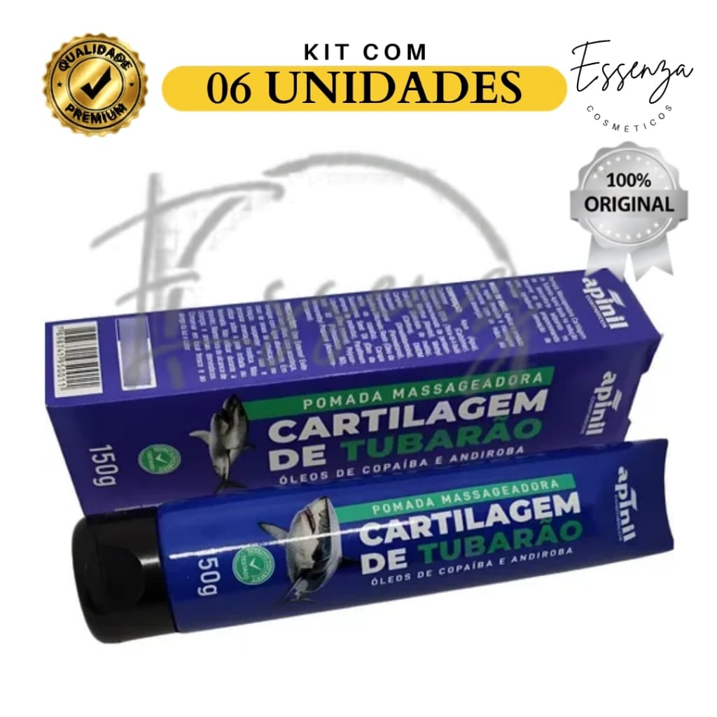06 UND Gel Massageador CARTILAGEM DE TUBARÃO ORIGINAL BISNAGA 150g – Alívio Para Dores Musculares e Articulares