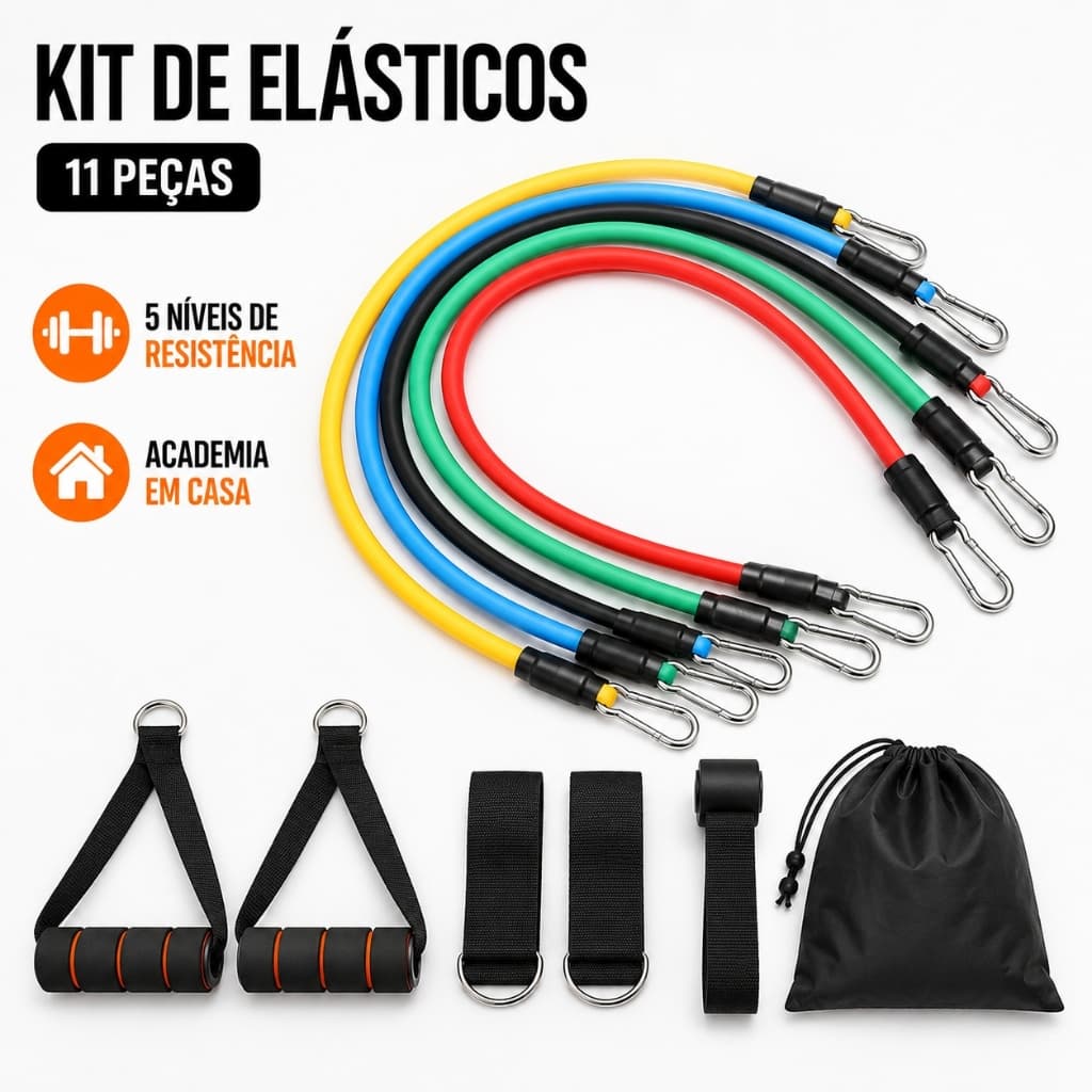 Kit Elastico Extensor 11 Pecas Treino Academia Em Casa Musculacao Pilates Crossfit Premium