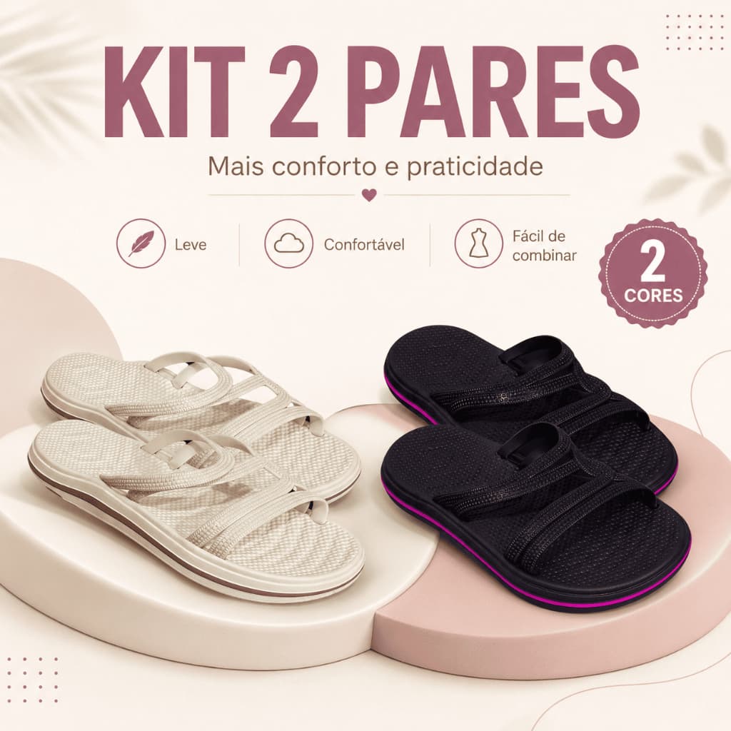 Kit 2 Pares Sandália Feminina Rasteira Tiras Confortável Antiderrapante
