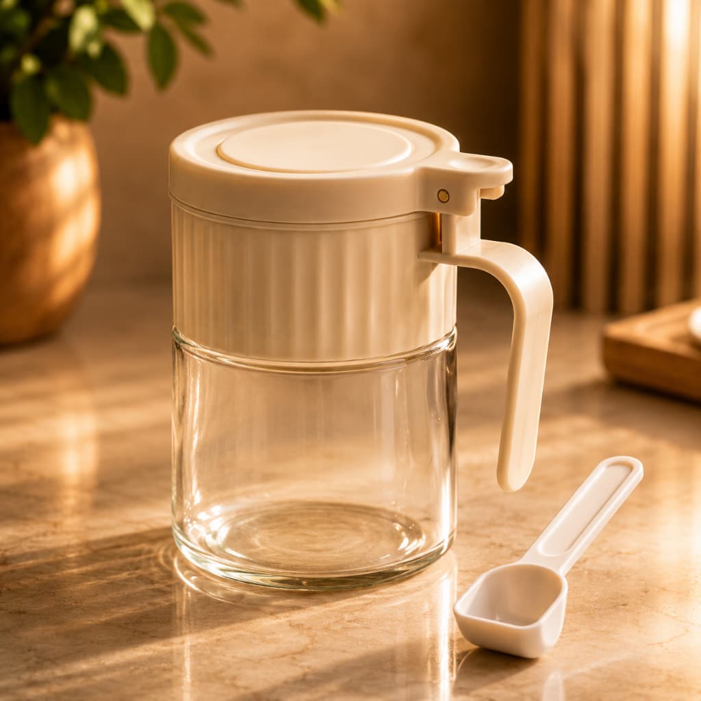 Porta Condimentos Redondo de Vidro 280ml com Colher para Temperos, Especiarias e Condimentos