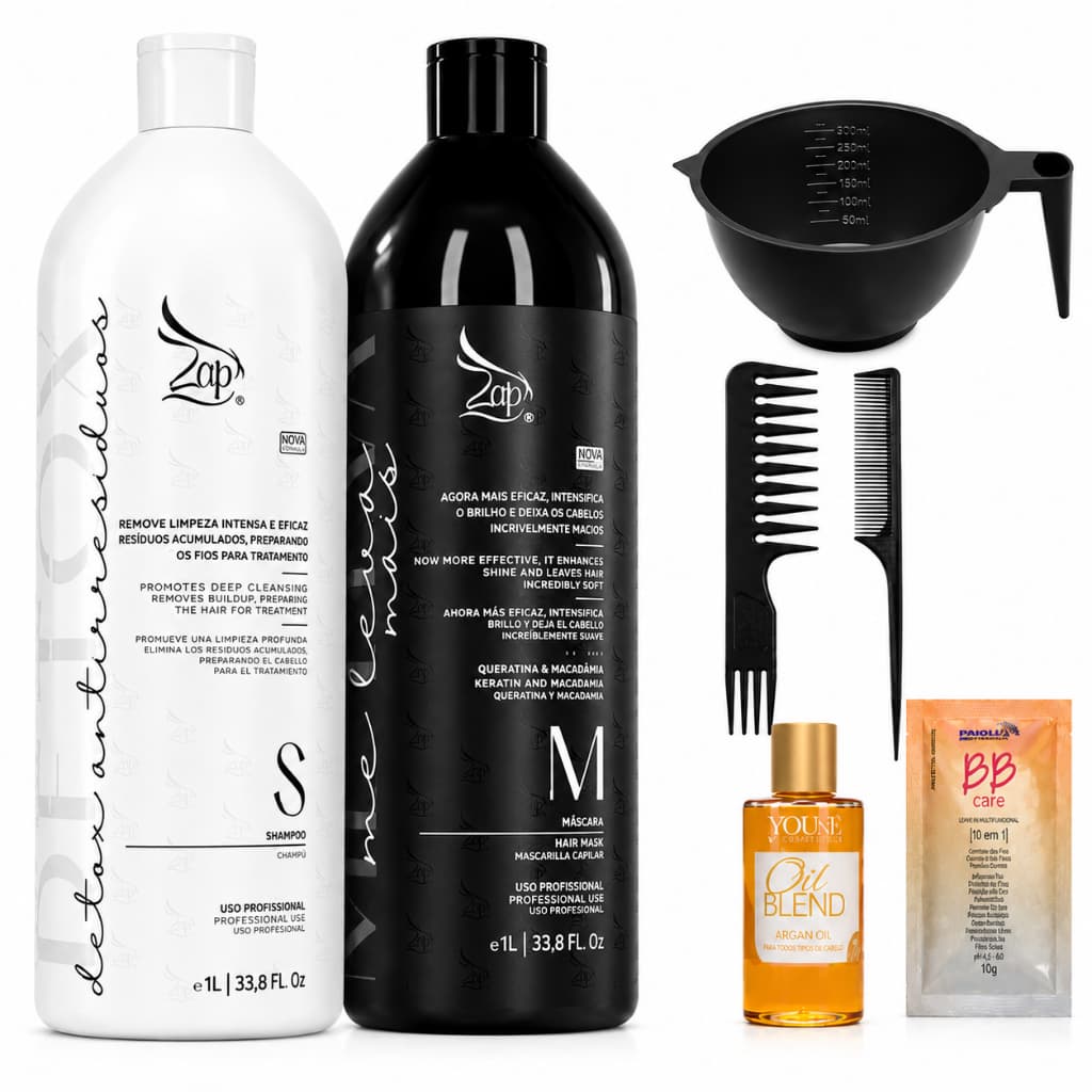 Kit Zap Alisamento Black Escova Me Leva+ 2x1Lito + Kit aplicação Cabelos