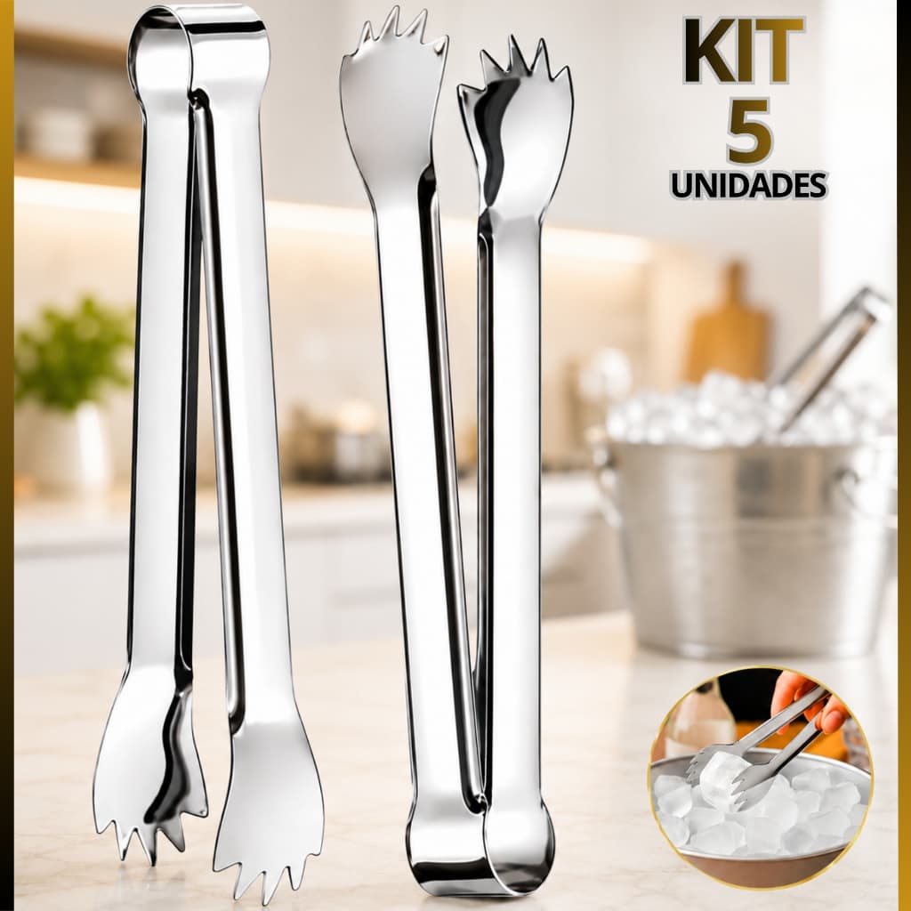 kit pegador de gelo aço inox para cozinha,bar,drinks 18,5cm uso profissional