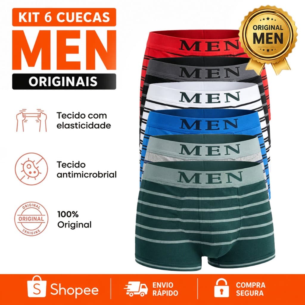 Kit 6 Cuecas Boxer masculina Microfibra Confortável Adulto Sortido