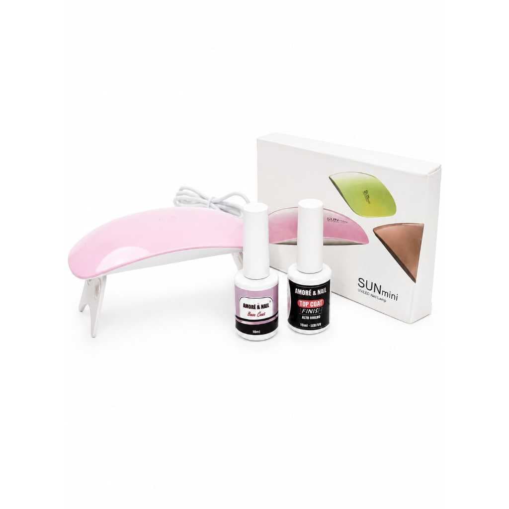 Kit Preparadores AMORÉ&NAIL 1 Top Coat Fine 10 ml /1 Base Coat 10ml /1 Sun Mini Novidade