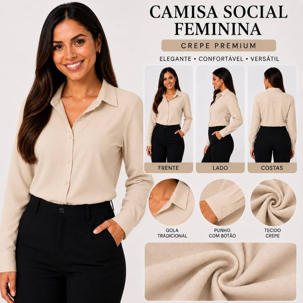 Camisa Social Feminina Manga Longa Elegante Blusa Casual Escritório Moda Feminina Premium Tendência 2026