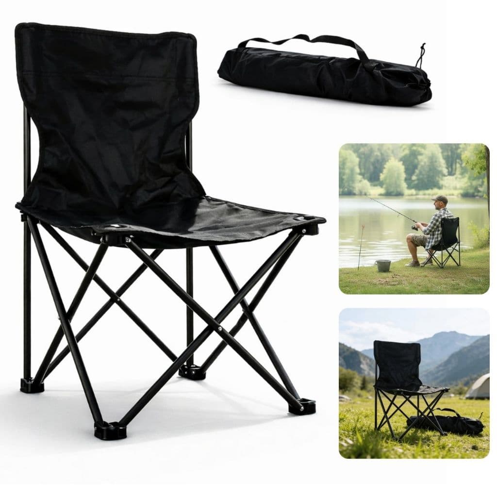 Cadeira Dobrável Camping Pesca Praia Acampamento Com Bolsa Para Transporte Preta Presente Pai