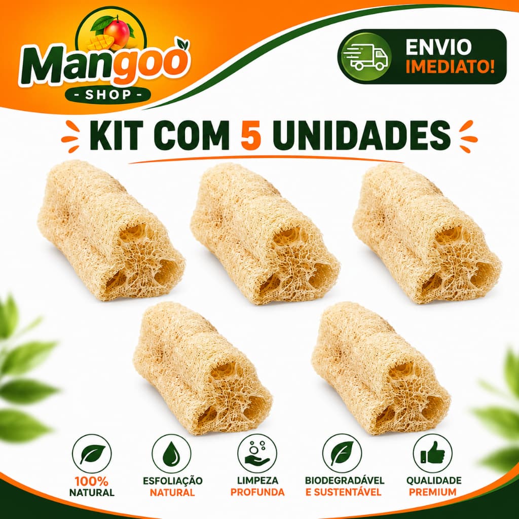 Kit Com 5 Bucha Esponja Vegetal Natural Ecológica Para Banho Esfoliação