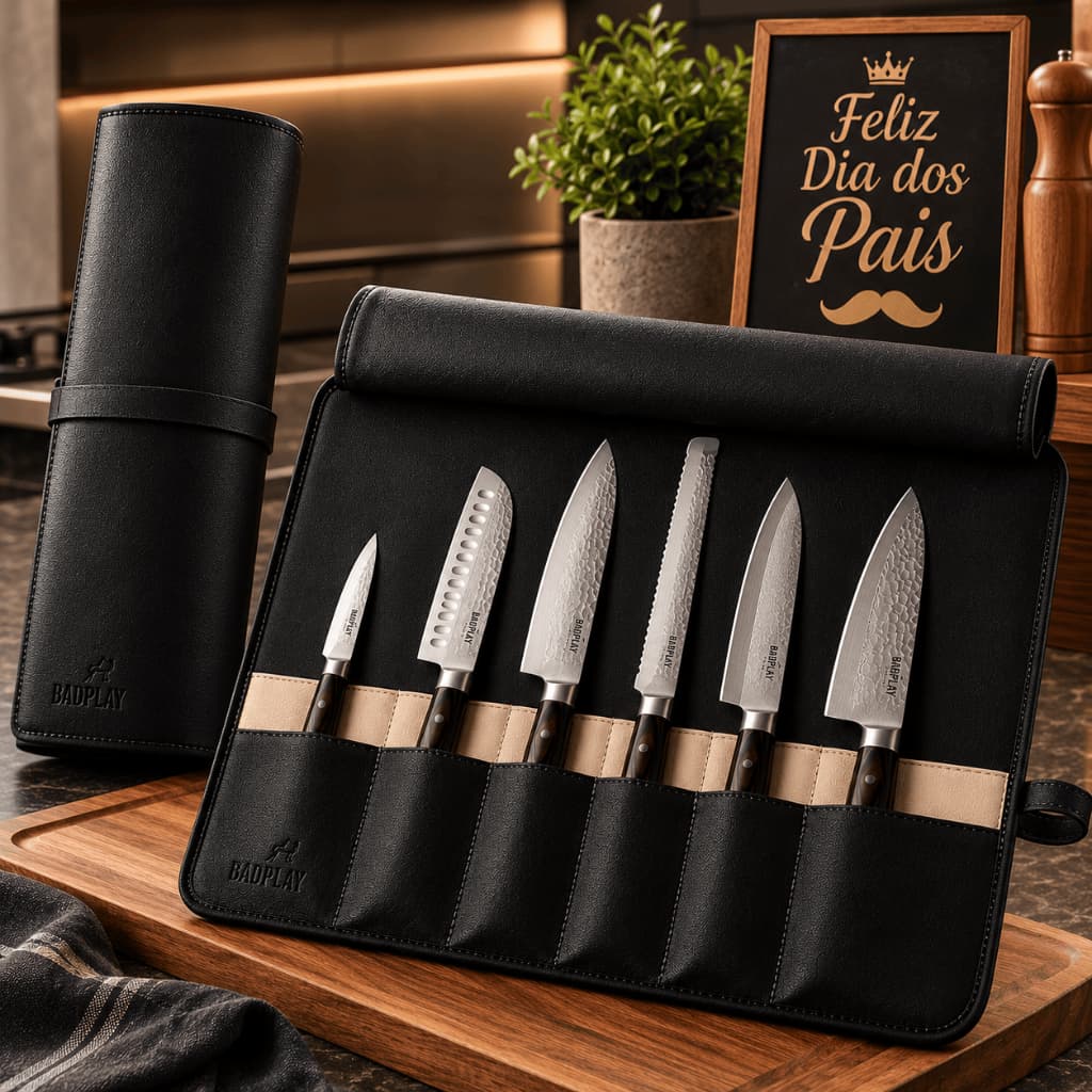 Presente para o Dia dos Pais Case Porta Faca Premium Churrasco Couro Sintético  Bolsa Organizadora