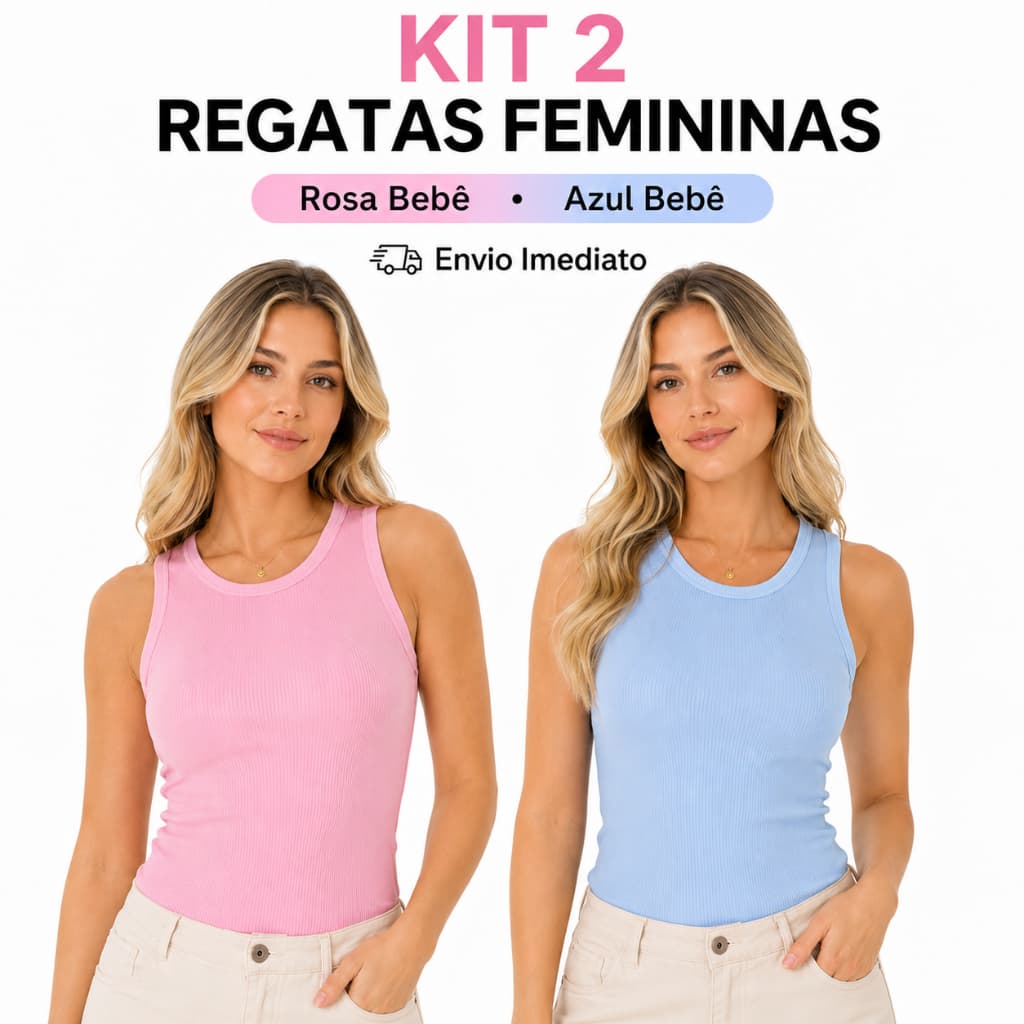 Kit 2 Regata Canelada Confortável Premium Moda feminina Básica Candy Color Lisa Academia Versátil