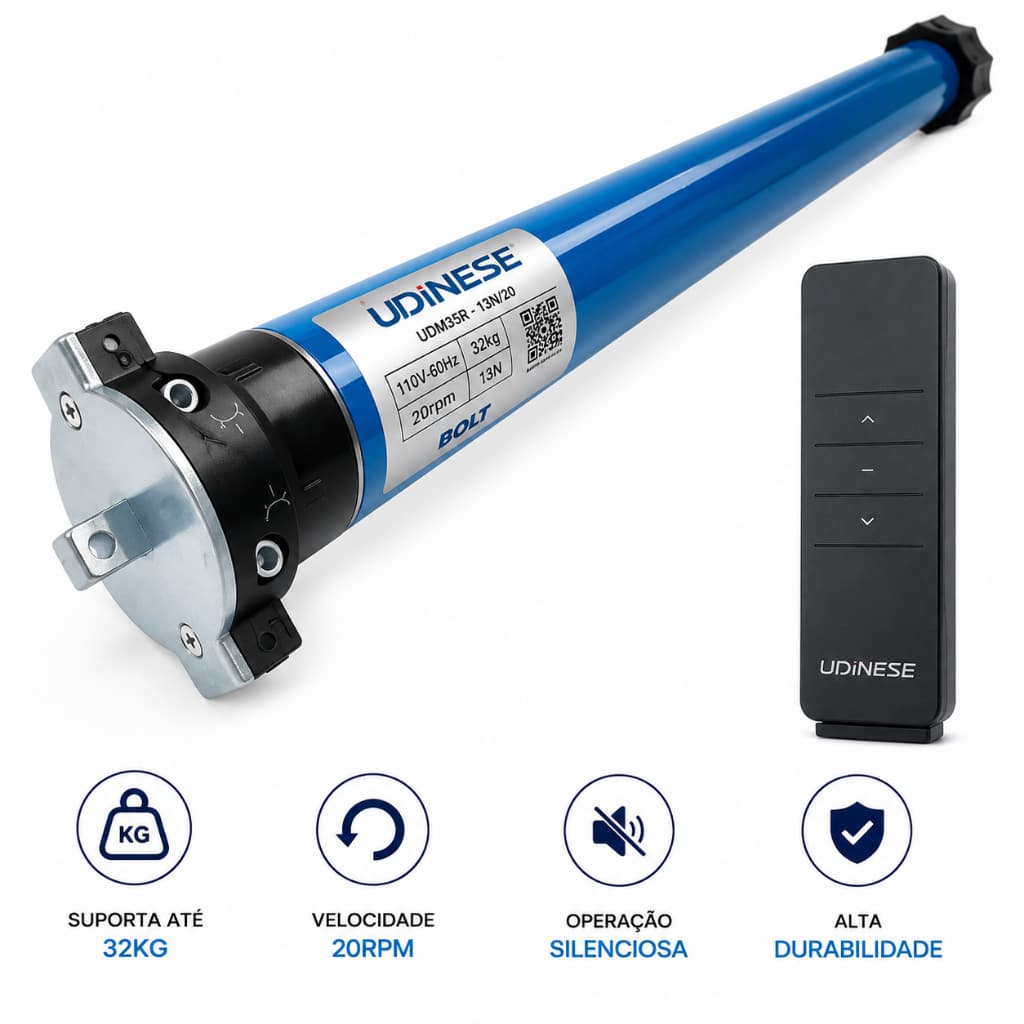 Motor Tubular Bolt UDM35R 13n 20rpm 110v 60hz Suporta 32kg 40mm - Udinese