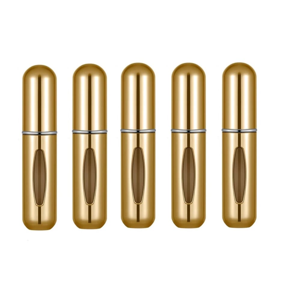 Kit 5 Porta Perfume Recarregável Dourado Frasco Portátil 5ml
