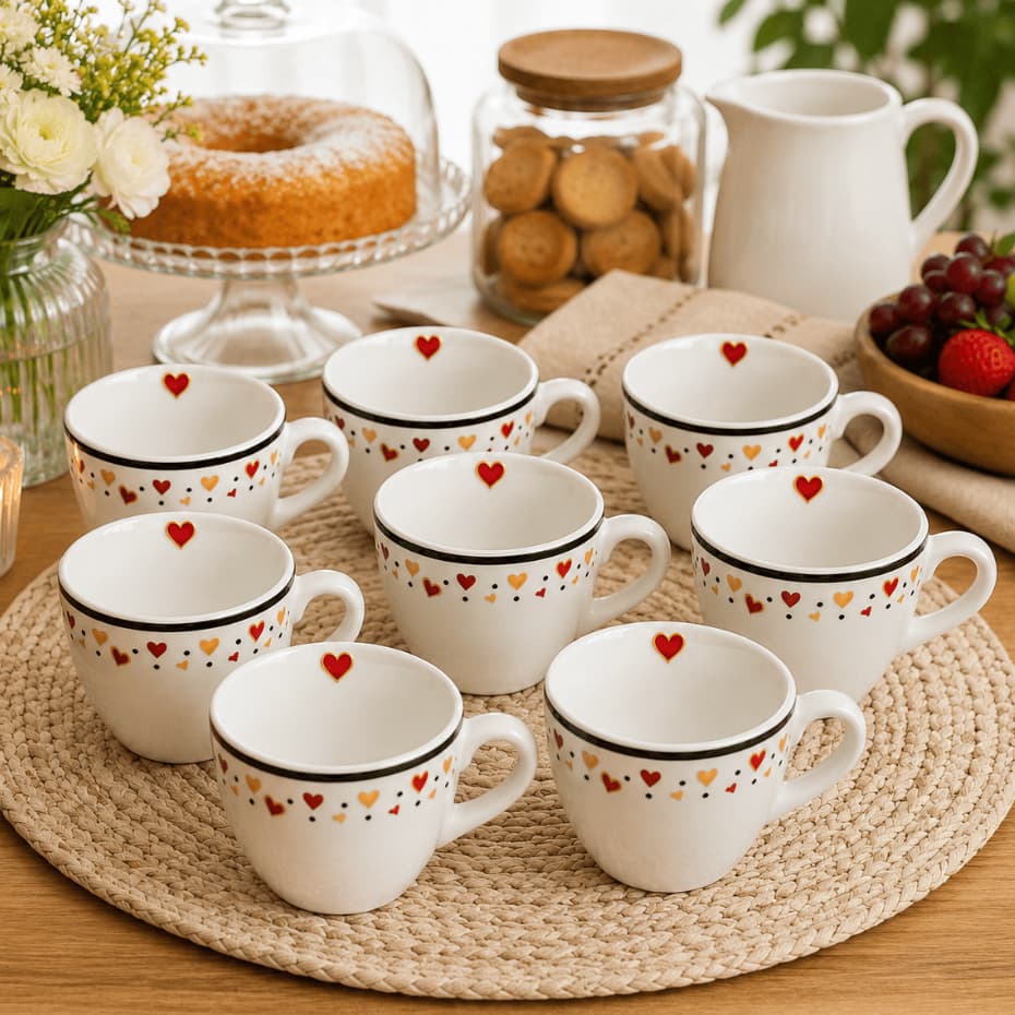 Jogo de Xicaras para Cafe 8 Unidades Xícara Café Porcelana Decorada