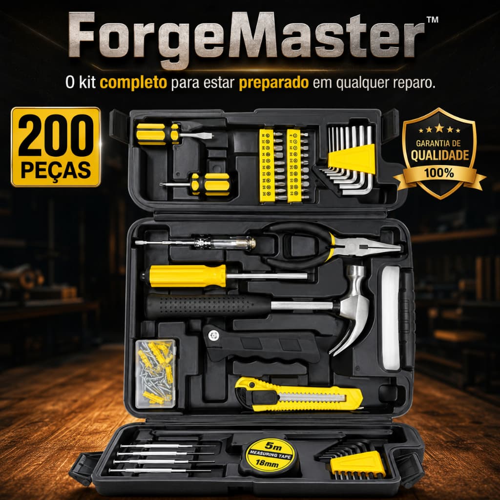 Kit Ferramentas Profissional 200 Peças Completo com Maleta Multifuncional Aço Carbono ForgeMaster™