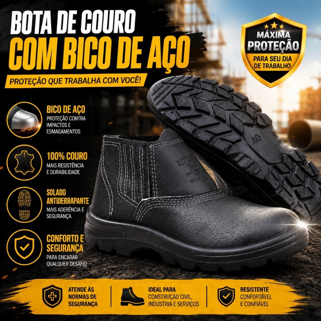 Bota Botina epi Segurança Couro Legítimo CA Aprovado Bota Antiderrapante Confortável Leve Unisex