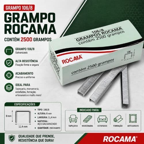 Grampo Rocama 106/6 galvanizado CX 3.500 und - Rocama