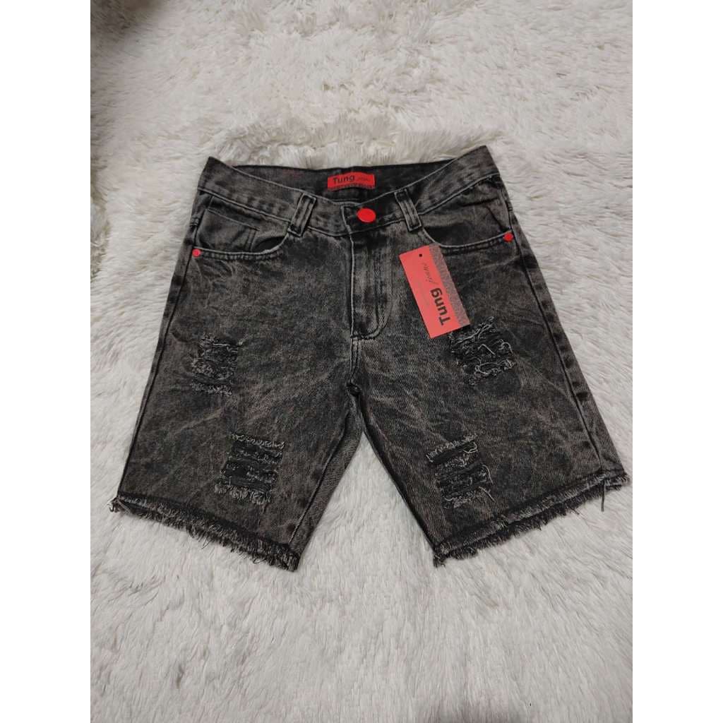 Novo Bermuda jeans Unissex shorts jeans rasgados Tecido de alta