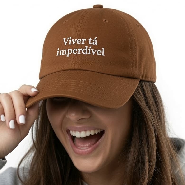 Boné Baseball Feminino marrom Viver tá imperdível Aba Curva | Estilo Minimalista Cursivo | Confortável