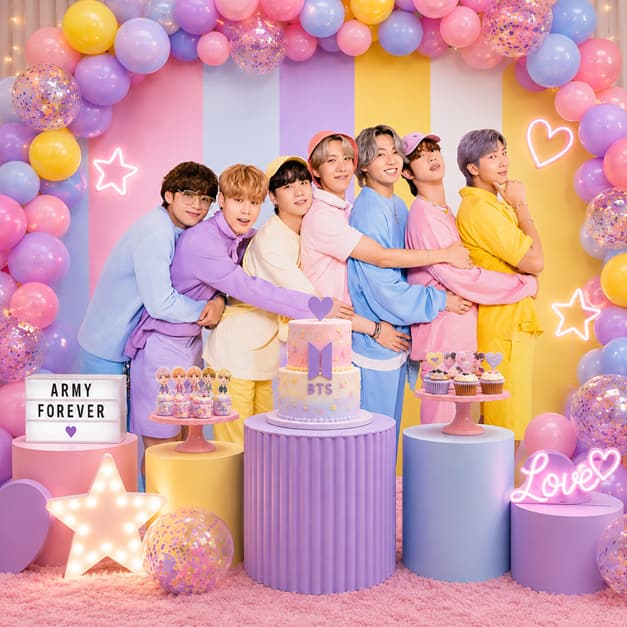 Painel de Festa Infantil Antirreflexo Decoração BTS/ARMY/RM/Jin/Suga/J-Hope/Jimin/V/Jungkook