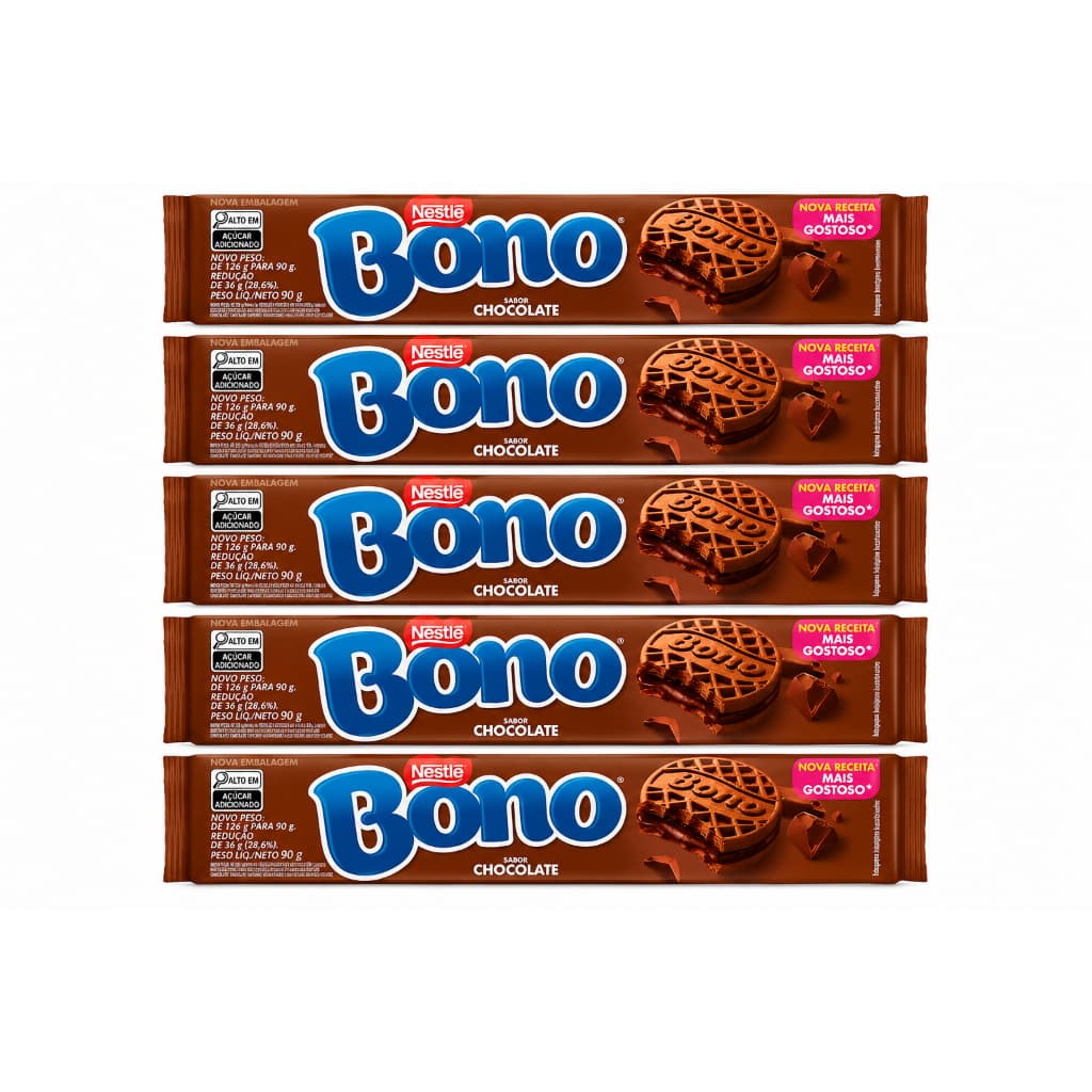 Kit 05 Biscoito Recheado Chocolate Bono 90g