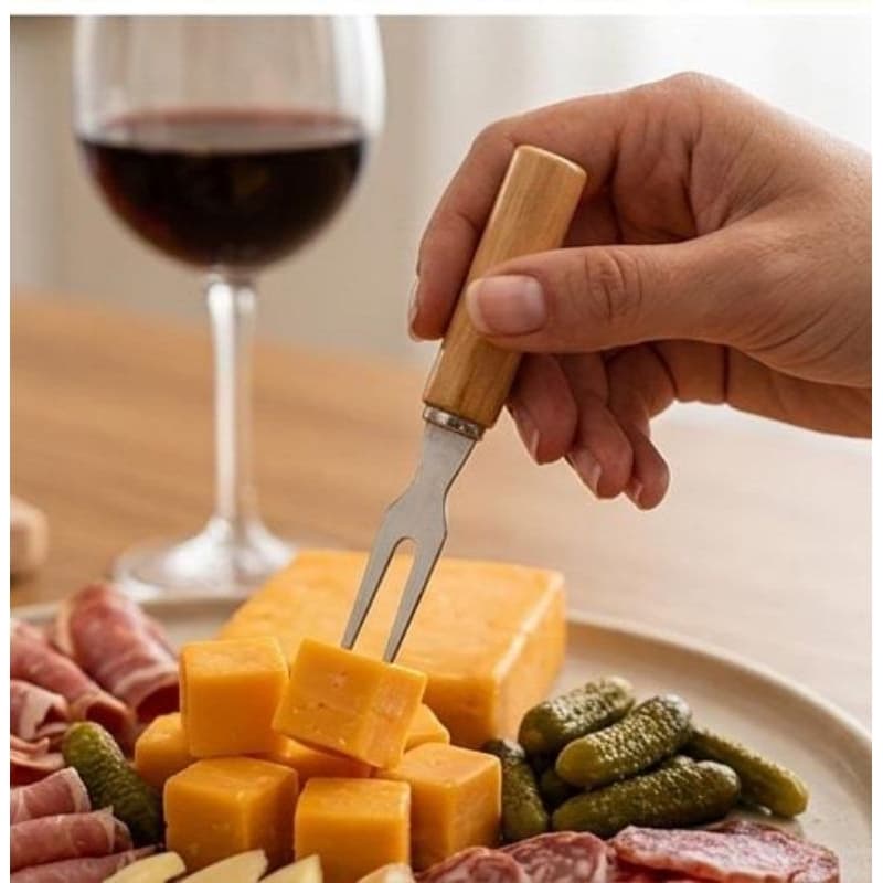 Kit Faca Para Pão com Garfo Metal 5 Peças Cabo de Madeira | Conjunto para Churrasco e Cozinha | Facas Serrilhadas Resist
