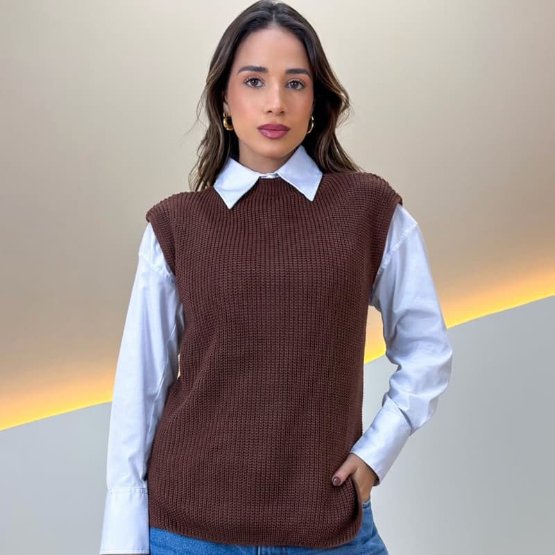 Colete Feminino Tricot Fang Tricô Luxo Max Colete Tricô Moda Feminina Inverno Lançamento