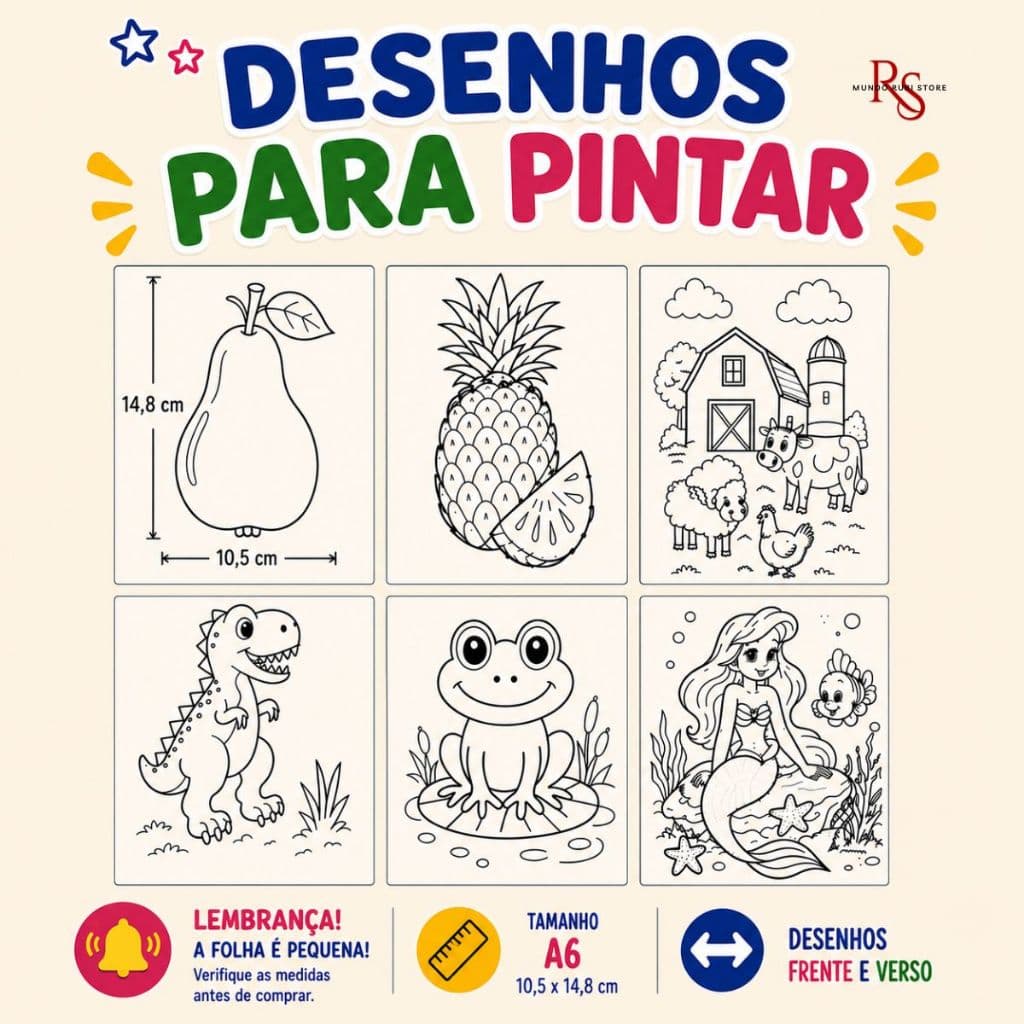 Desenhos Variados A6 (10,5x14,8cm) Temas Aleatórios Para Pintar E Colorir Diversas Quantidades