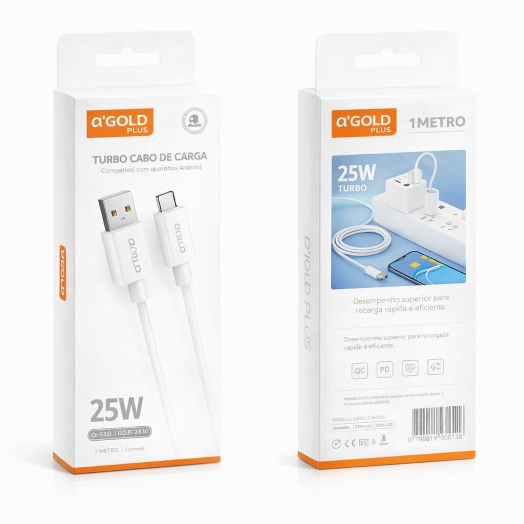 Cabo Carregador Turbo 25W USB para Tipo C Iphone Samsung