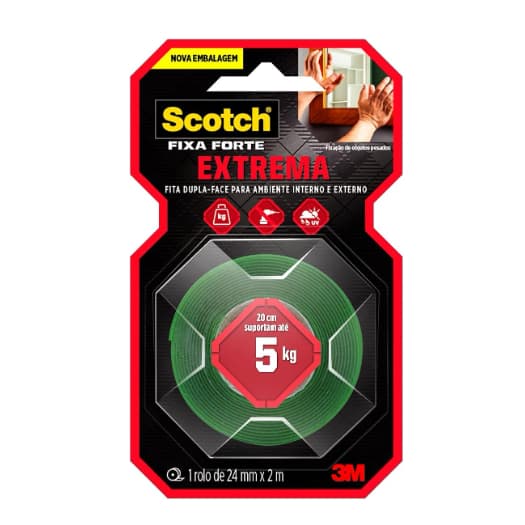 Scotch, 3M, Fixa Forte, Fita Dupla Face, Fixação Extrema, 24mm x 2m