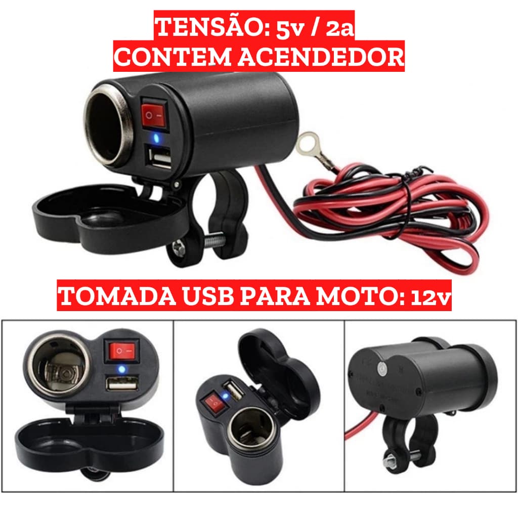 Tomada USB para Moto 12V Carregador Turbo de Celular Acendedor Motocicleta Universal - Promoção