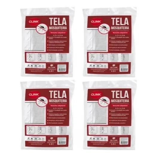 Kit 04 x Tela Mosquiteira 1,3x1,5m Janela Porta com Fita Velcro Fácil Instalação Anti Mosquito