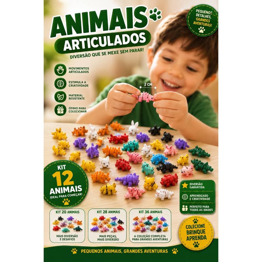 Kit Animais Articulados – Mini Bichinhos Variados – 12 / 20 / 28 / 36 Peças – Colecionáveis para Crianças