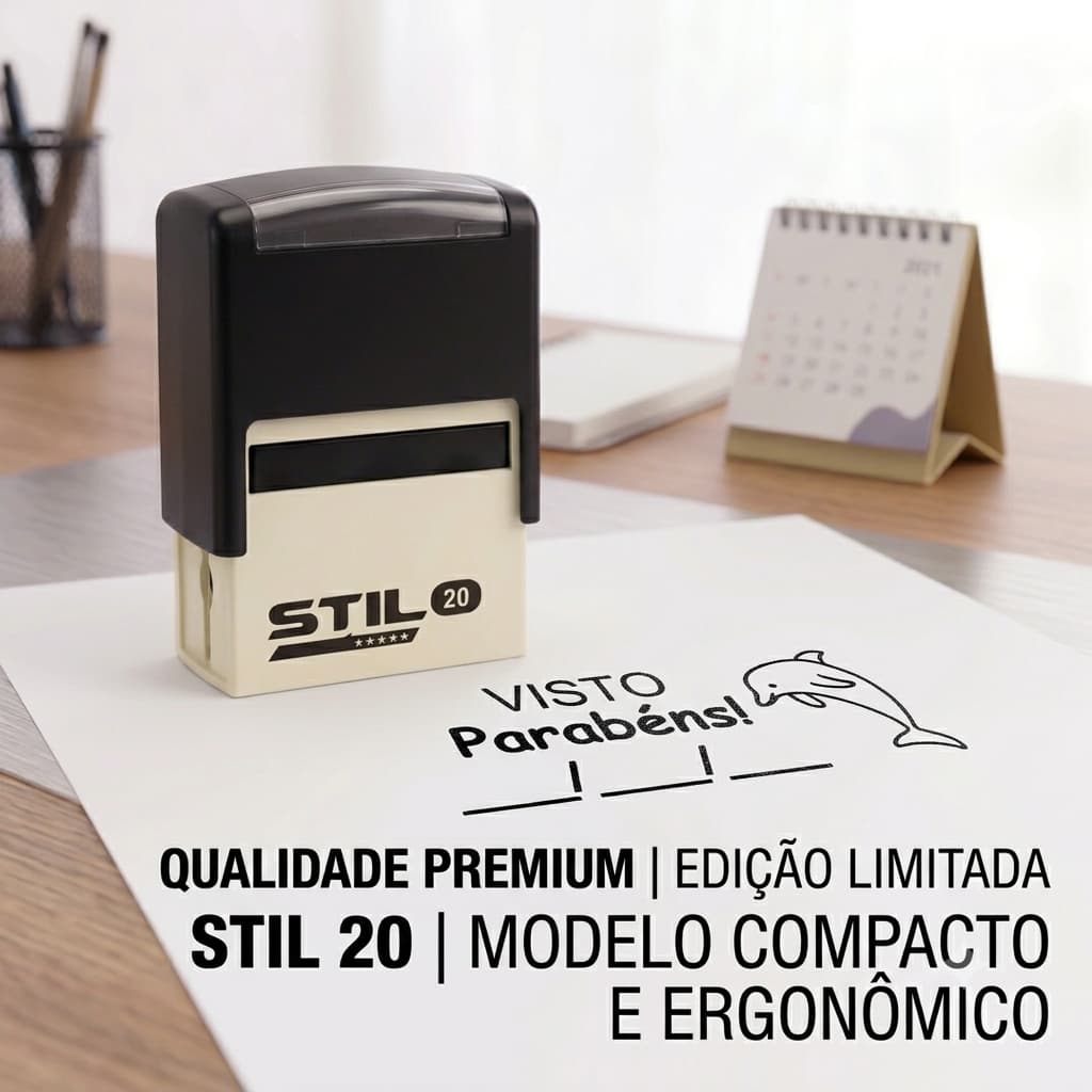 Carimbo Automático com Texto "Visto, parabéns!" – Preto 38x14 mm