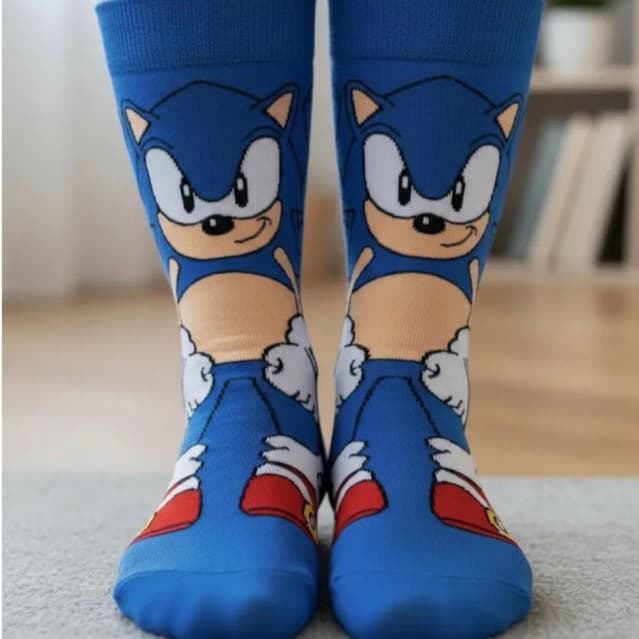 Meia Sonic Azul Ouriço Masculina Feminina Infantil 28-33 Algodao Confortável Algodão Macio  Premium