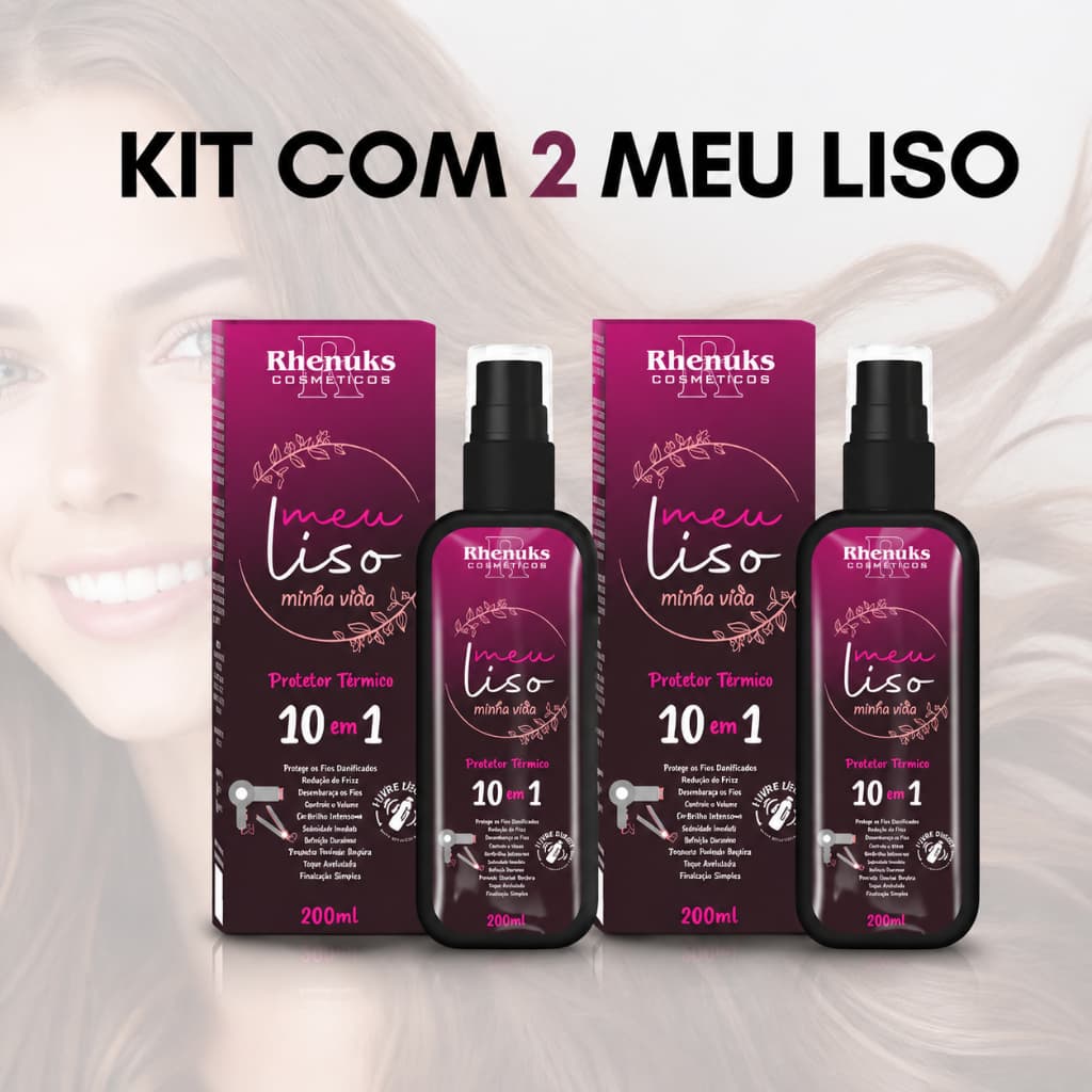 Spray Protetor Térmico Rhenuks 200ml Meu Liso 10 em 1 Para Chapinha e Secador Kit 1 2 3 4