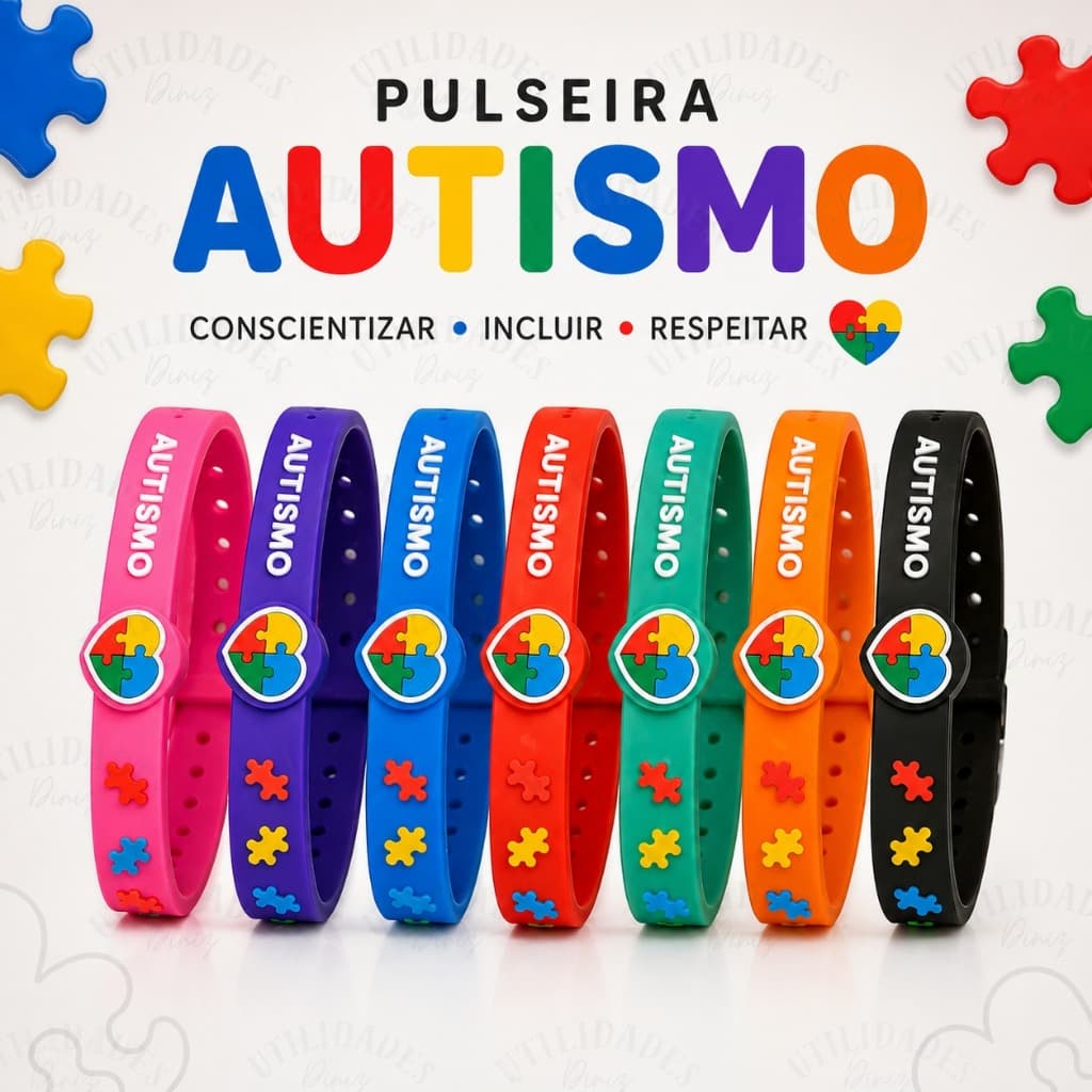 Pulseira Autismo Silicone Ajustável Cores Variadas