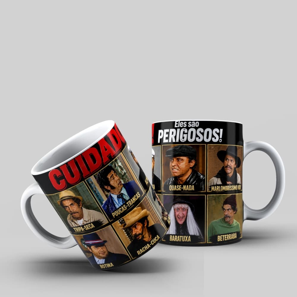Caneca Chapolin Cuidado Perigosos Viloes Retro Top