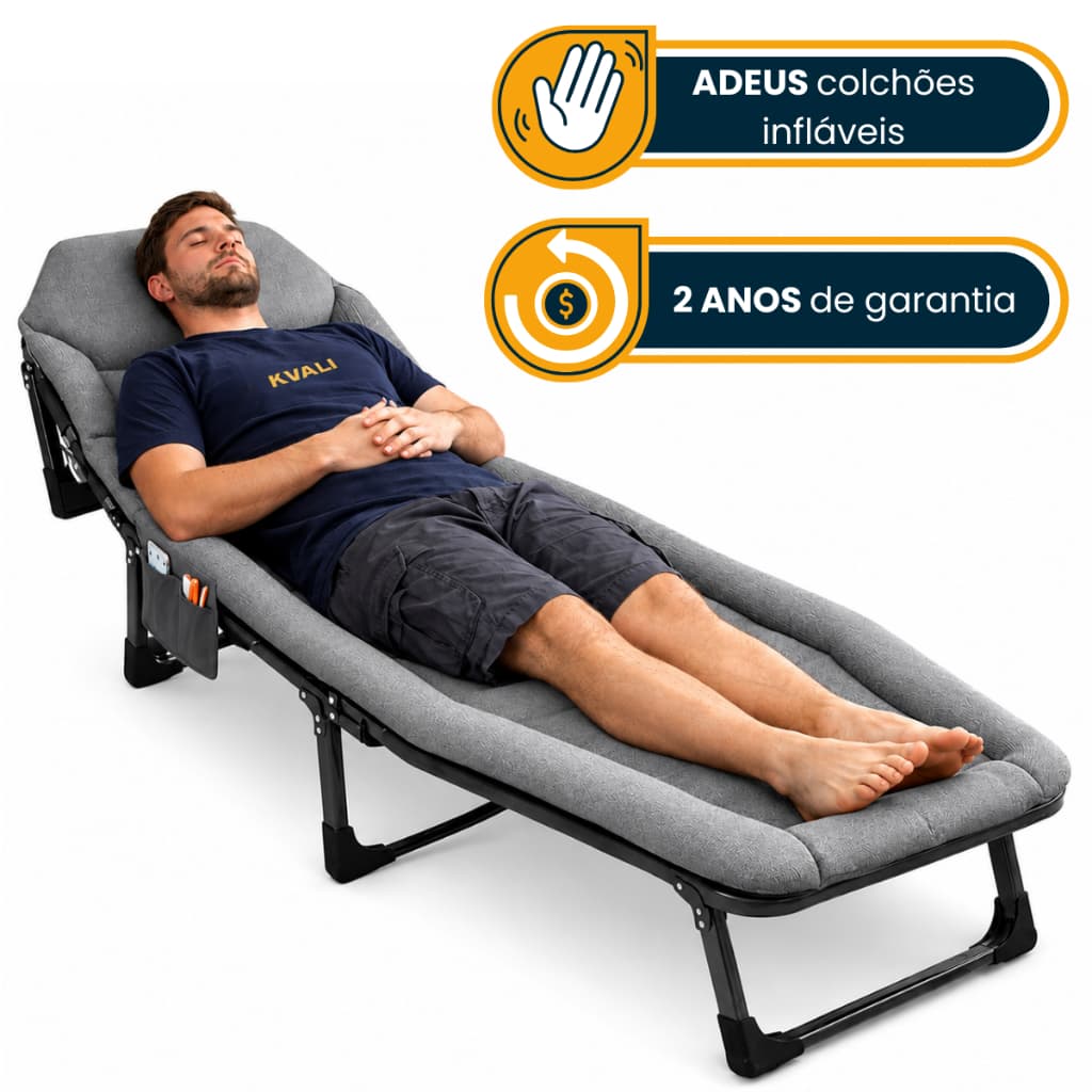 Cama Dobrável Portátil Espriguiçadeira Cadeira Suporta 160kg Altura Ajustável Travesseiro Embutido