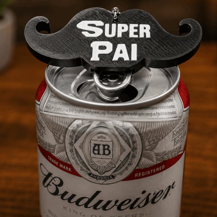Chaveiro Abridor de Latas Bigode Super Pai | Presente Criativo para Dia dos Pais Abridor de Latas presente perfeito pai