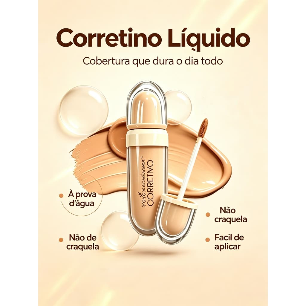 Corretivo Líquido Alta Cobertura Hidratante Soft Focus, cobre olheiras e manchas, à prova d'água, longa duração