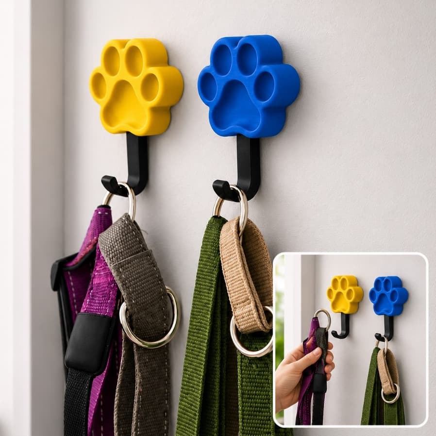 Gancho de Parede Pata Cachorro para Guias, Coleiras e Acessórios Pet Suporte Decorativo em Impressão