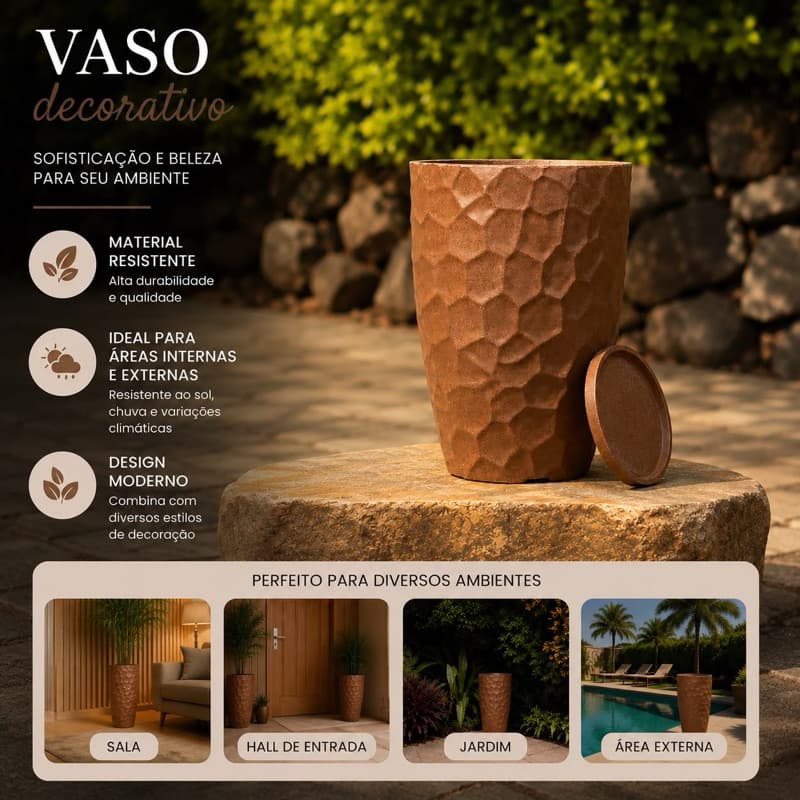 Vaso de Planta Decorativo Reciclável em Polietileno Coluna Pedra Decorativo Luxo
